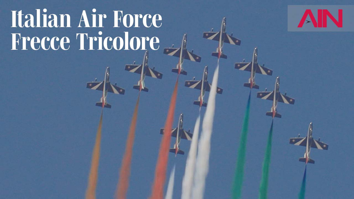 Italian Air Force's Frecce Tricolore Flies at Dubai Airshow Aviation